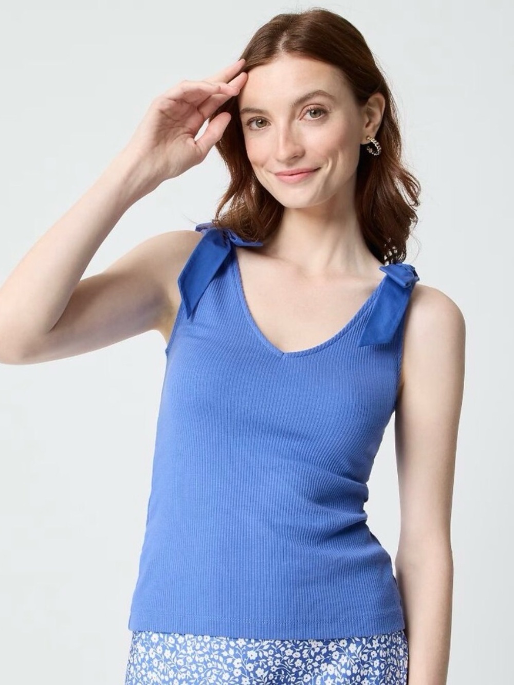 J.Crew Blue Bow Tie Shoulder Ribbed Tank Top - Women